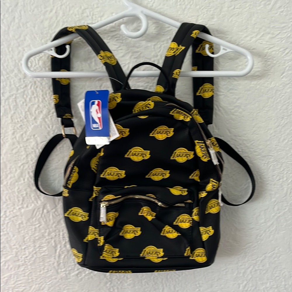 Cute vegan leather new mini Black and Yellow Los Angeles Lakers Backpack
